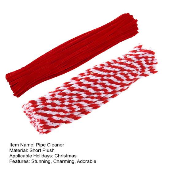 100 Pcs Christmas Pipe Cleaners 50 Red White Striped And 50 Red Thick Fluffy Chenille Stems for DIY Arts Crafts Christmas Decoration