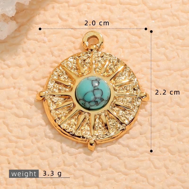 European Retro Turquoise Geometric Oval Pendant - Stainless & Titanium Steel Jewelry for Women