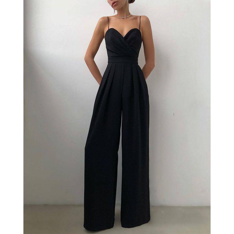 

Gy2105 European and American Style Jumpsuit with Straps, Waist-Cinching, Straight-Leg, Floor-Length, Minimalist Jumpsuit, New Spring/Summer Collection Black S
