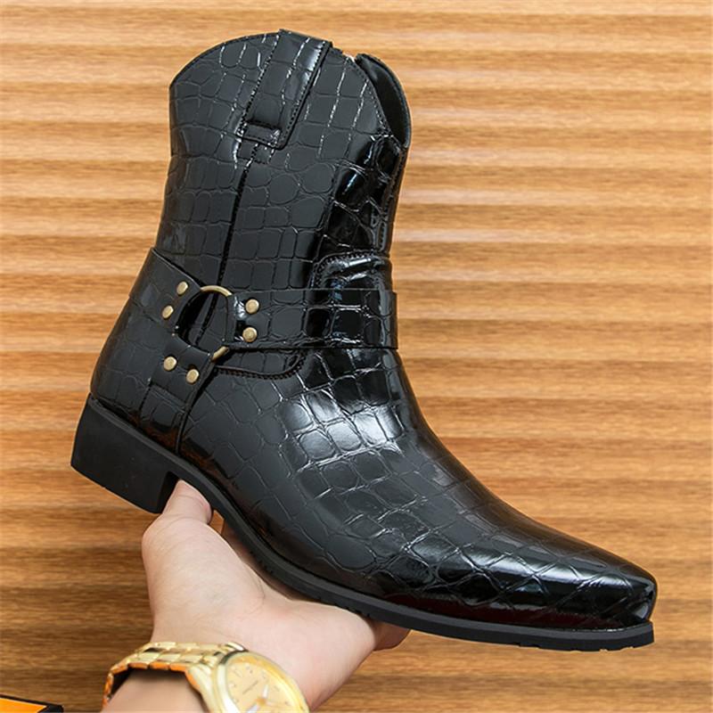 Fashion Men's Alligator Pattern Pointed Business Casual Ankle Boot Fashion Male Winter New Comfortable Chelsea Leather Shoes