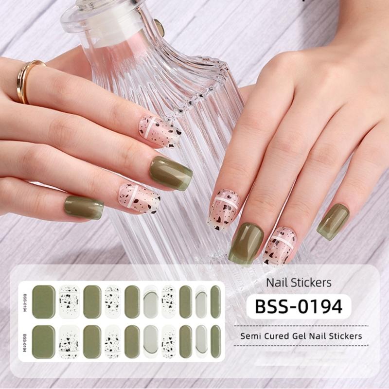 Semi Cured Gel Nail Strips Patches Sliders UV/LED Lamp Cured Adhesive Long Lasting Full Cover Gel Nail Stcikers Manicure