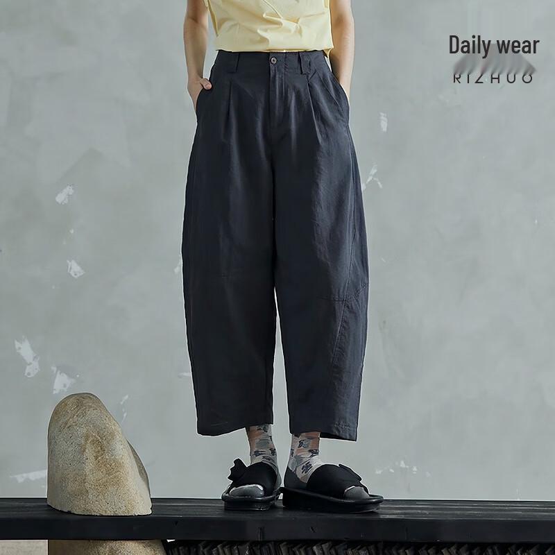 Rizhuo Women s Linen Blend Casual Cropped Pants M