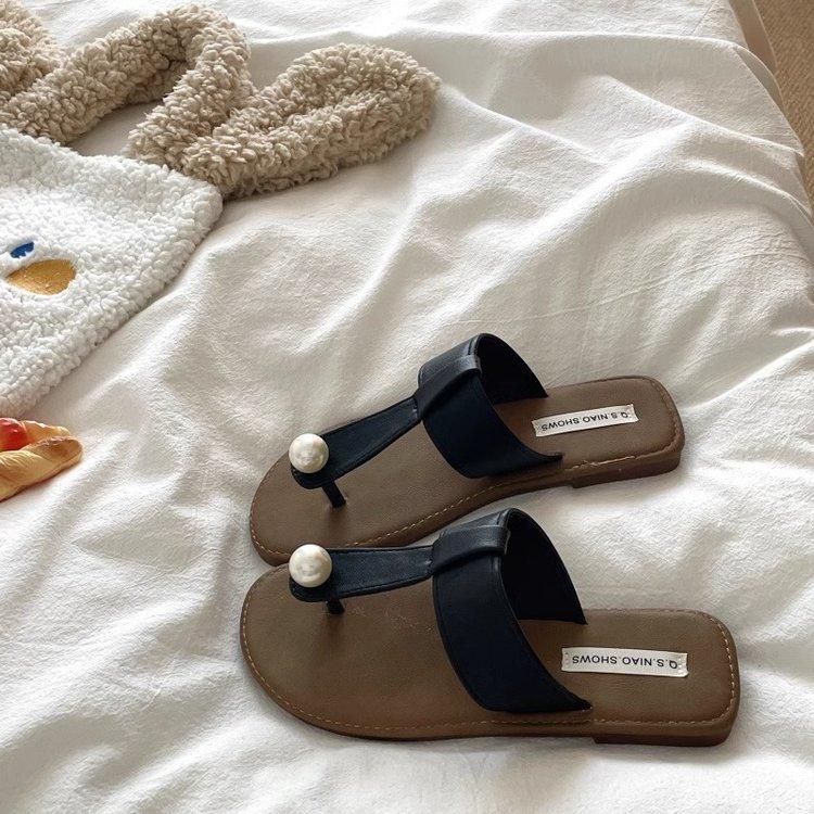 

Pearl Ballet~! Gentle temperament French flip-flops women s summer ins wear breathable toe non-slip cool slippers 35