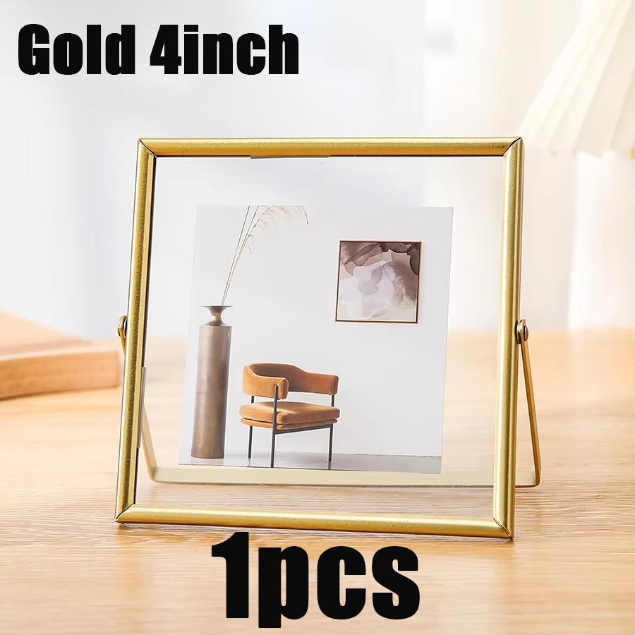 1pc 4/6inch Metal Photo Frame Gold Black Rectangle Acrylic Photo Simple Transparent for Christmas Gift Tabletop Decoration Photo