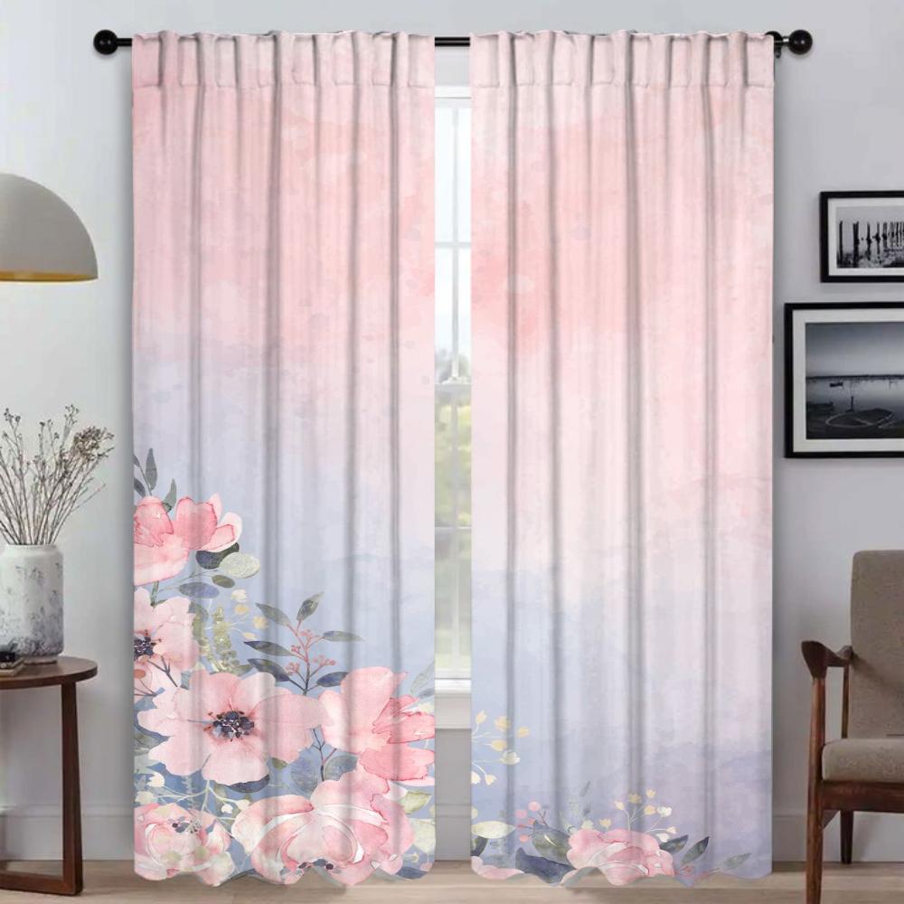 A Little Flowers Window Curtain for Room 2 Panel Tulle for Bedroom Elegant Room Curtains Blinds Shades Partition Living Kitchen