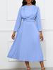 Women's Plus Size Elegant Pleated Dress - Solid Color, African Design, New Style
