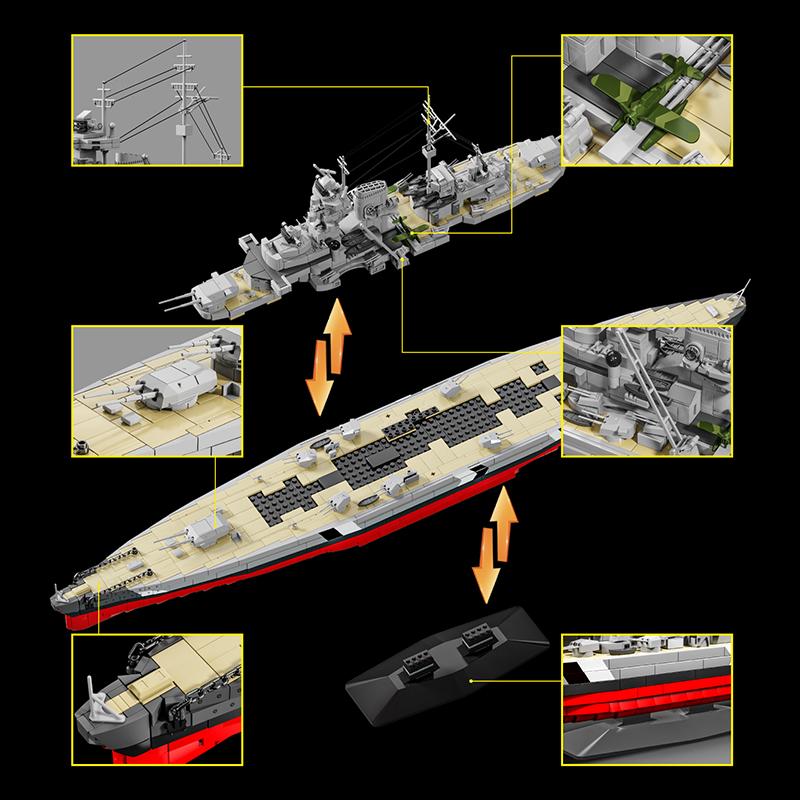 Heimwerken 1:300 Bismarck Schlachtschiff Modell Bausteine Spielzeug Militärische Armee Kriegsschiffe Serie MOC Boot Bausteine Spielzeug für Jungen Kinder Erwachsene