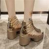 Fashion Thick Heel Sandals Women 2024 Summer New Fish Mouth High Heels After Zipper Hollow Cold Boots Ultra High Heel Roman Sandals