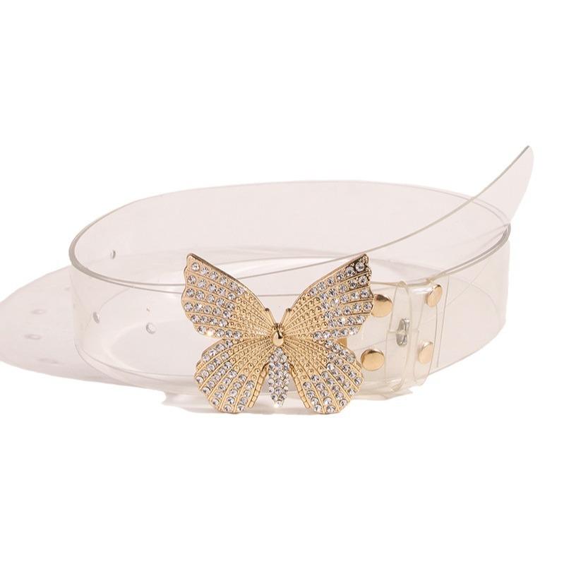 Butterfly Diamond Flat Panel Women's Sweet and Versatile PU Belt PVC Sweet Belt