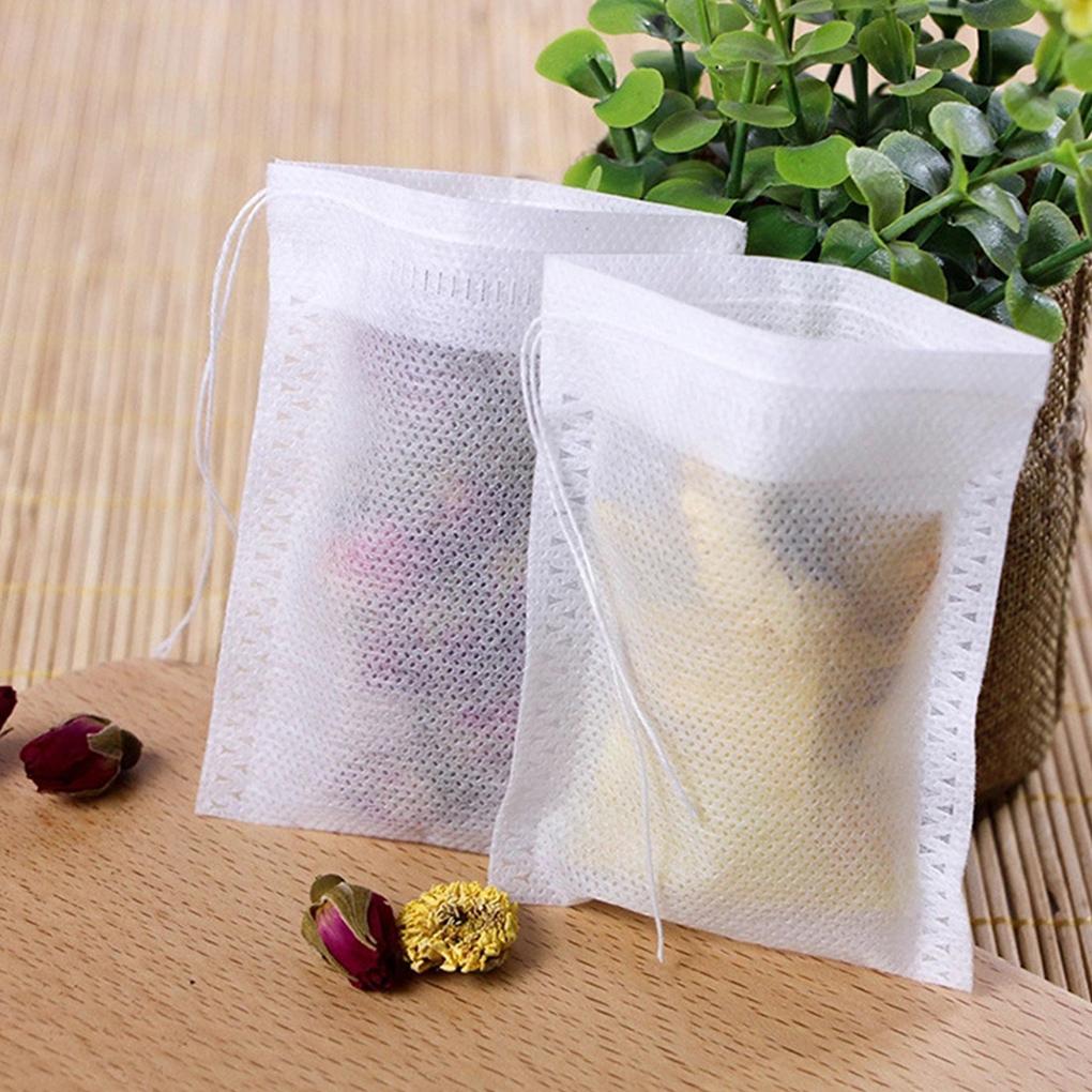 100 Pieces Tea Coffee Drawstring Bags Non-Woven Fabric Breathable Portable Spice Herb Mesh Pouches DIY Crafting Supplies