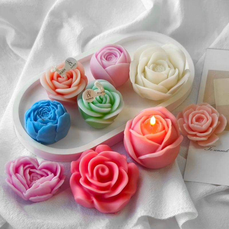 7 Stück Mini Rose Blume Silikon Kerzenform 3D Sukkulente Kaktus Blume Schokolade Fudge Gebäck Backform DIY Kerze Seife Basteln