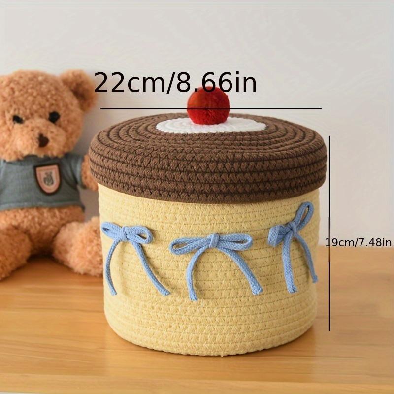Handmade Woven Round Yellow Cute Yarn Storage Basket with Lid, Dustproof Desktop Organizer, Decorative Storage Box.