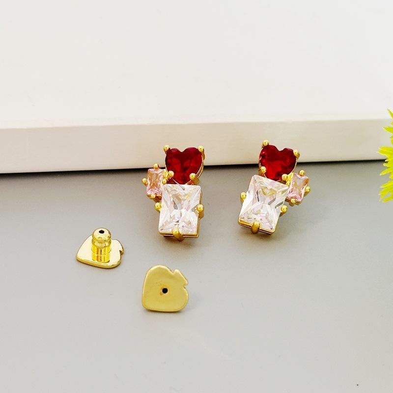High-End Love Square Earrings Women'S Light Luxury Super Flash Zircon Contrasting Earrings
