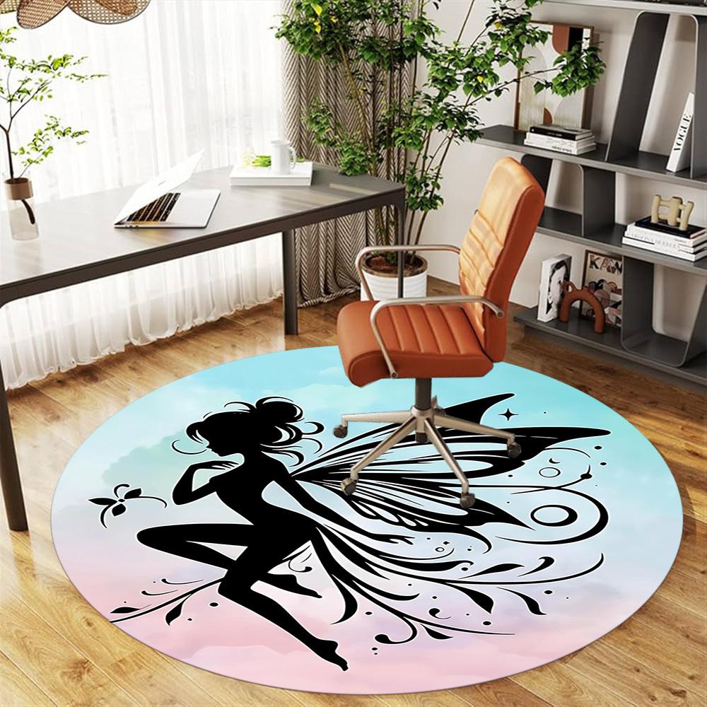 1pc Fairy Wings Round Chair Mat Office Area Rug - Non-Slip, Floor Mat for Office, Bedroom, and Indoor Decor P127153