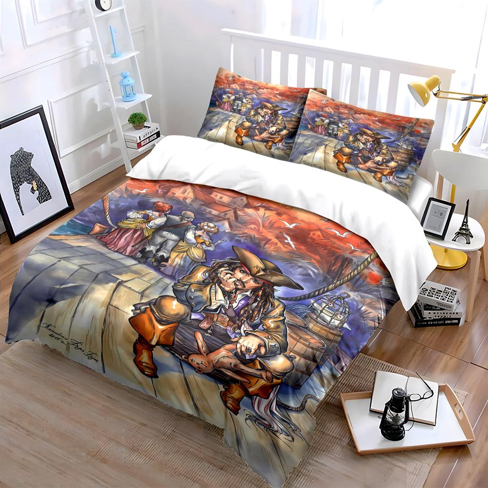 Pirate Cartoon Bedding Set with Artwork Bedding set (1 duvet cover, 2 pillowcases, duvet not included)
