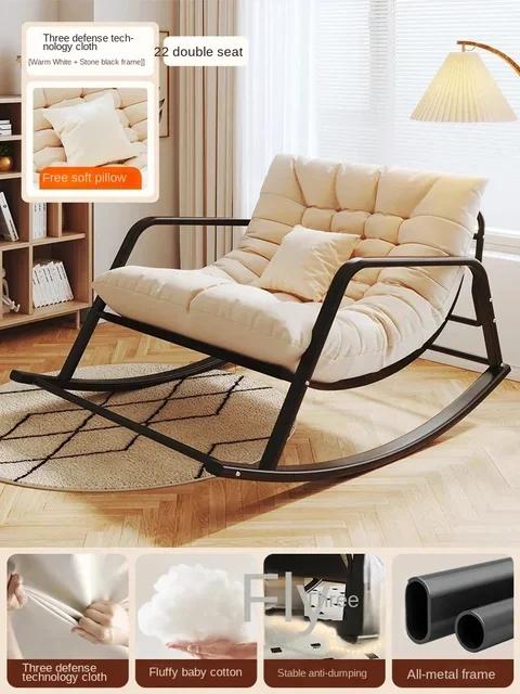 Adjustable Double Rocking Chair for Adults Leisure Chaise Lounge for Balcony and Home Large Folding Rocking Chair