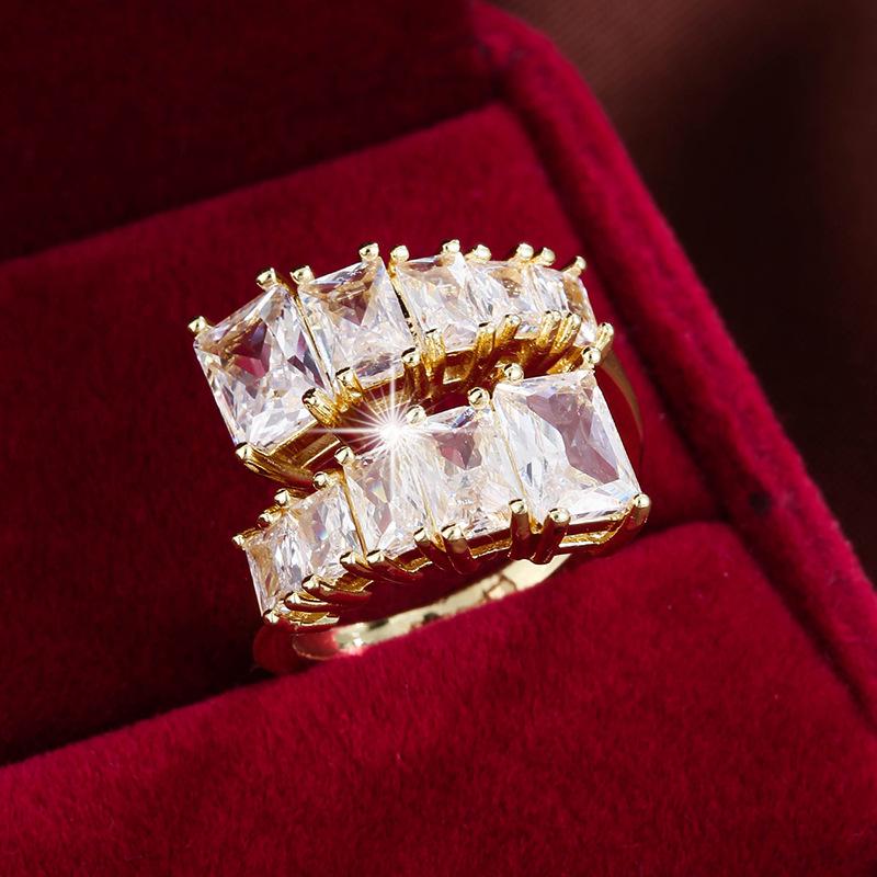 Trendy Geometric Zirconia Adjustable Copper Ring Open Adjustable