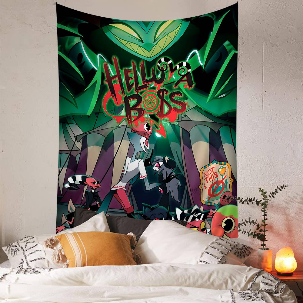 Animated Musical HHelluva Boss Hippie Wall Hanging Tapestries Art Science Fiction Room Home Decor Kawaii Room Decor