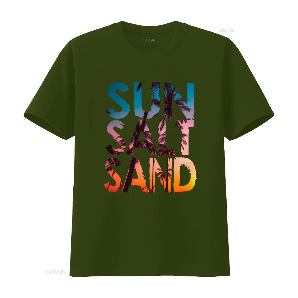 Vintage Summer Beach Sun Salt Sand Palm Tree Sunset Print Casual T Shirt Vintage Washed Soft Comfortable Breathable