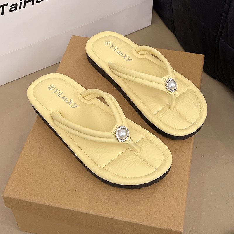 

Шлепанцы с плоской подошвой и универсальным носком, женская летняя обувь, повседневные нишевые крутые шлепанцы, новые шлепанцы 36 жёлтый