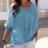 Cotton and Linen Pullover Short Sleeved Loose Fitting Women's Shirt Casual Top