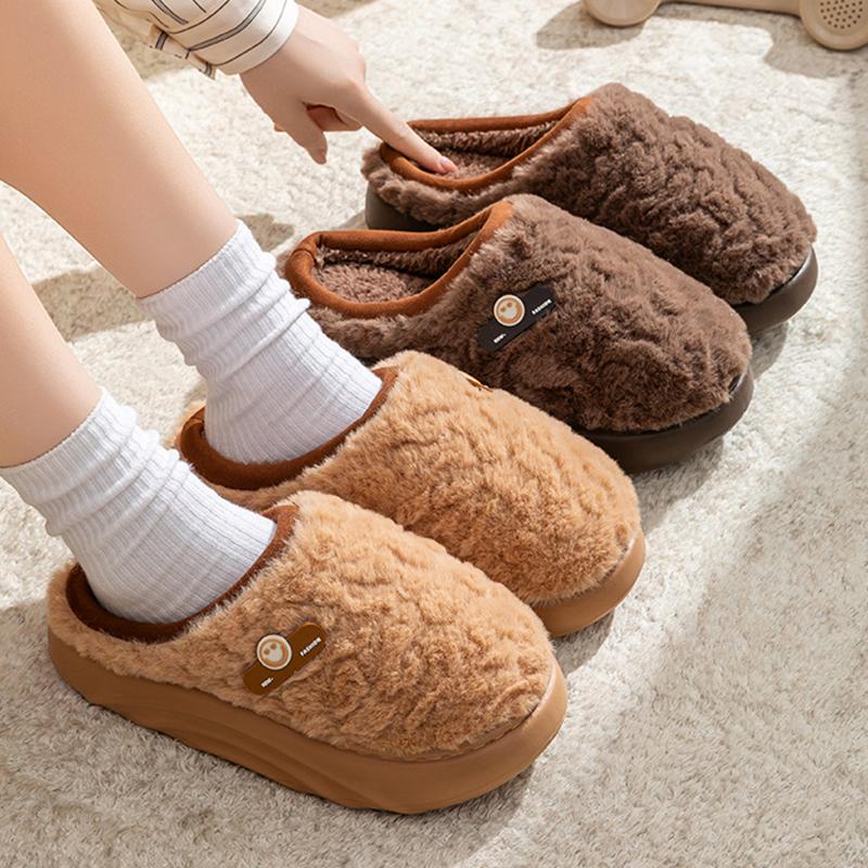 2025 Thick Sole Fluffy Slippers Women Comfy Warm Soft Sole Indoor Cotton Slippers Woman Winter Anti Slip Platform Slides Woman