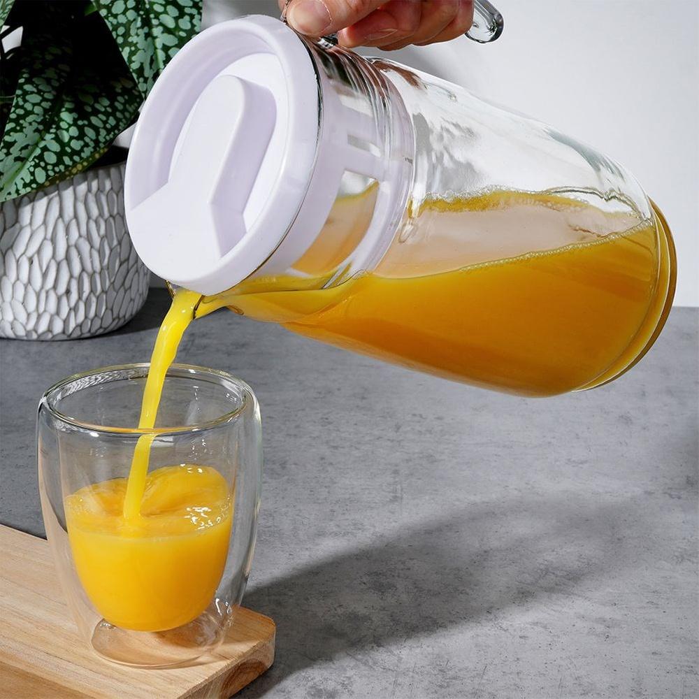 Jug for Drinks, Water, Juice, Lemonade, Glass with Lid, Large, 2L