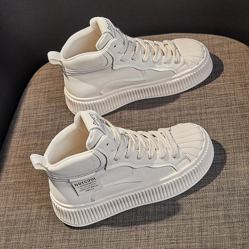 2025 autumn new high-top leather little white shoes women's explosion spring and autumn Korean version versatile platform sports shoes ins tide