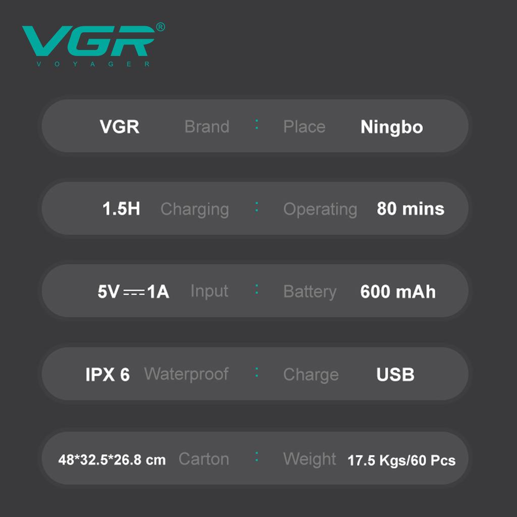 2026 VGR V-326 Reciprocating Shaver Gradient Matte Body IPX6 Waterproof Men's Shaver Convenient USB Rechargeable Home Travel Shaver Hair Removal Razor