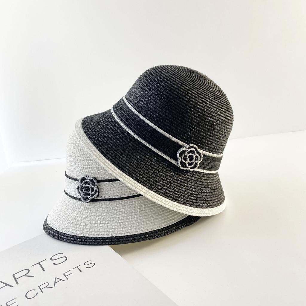 Stylish Straw Paper Beach Sun Hat In Khaki Beige Black And White Colors