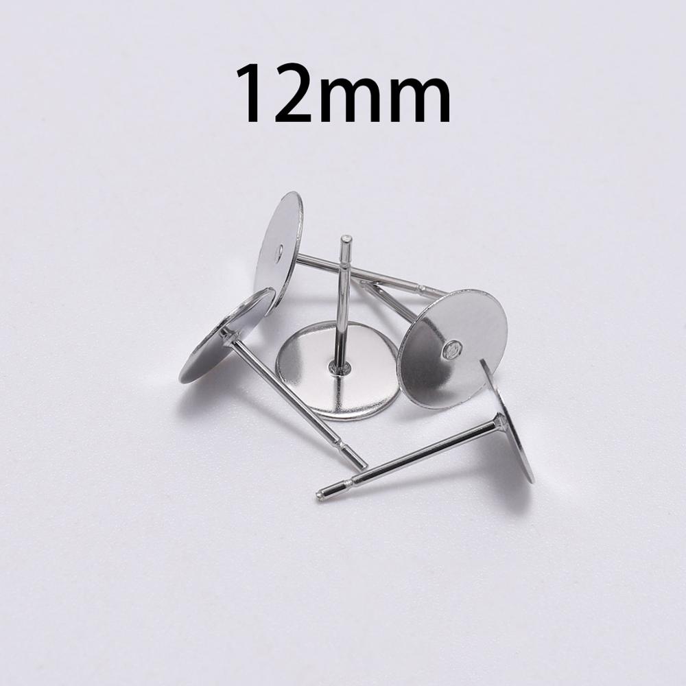 100pcs/lot 3 4 5 6 8 10 12 mm Stainless Steel Blank Earring Stud Base Cabochon Cameo Settings For DIY Jewelry Making Findings