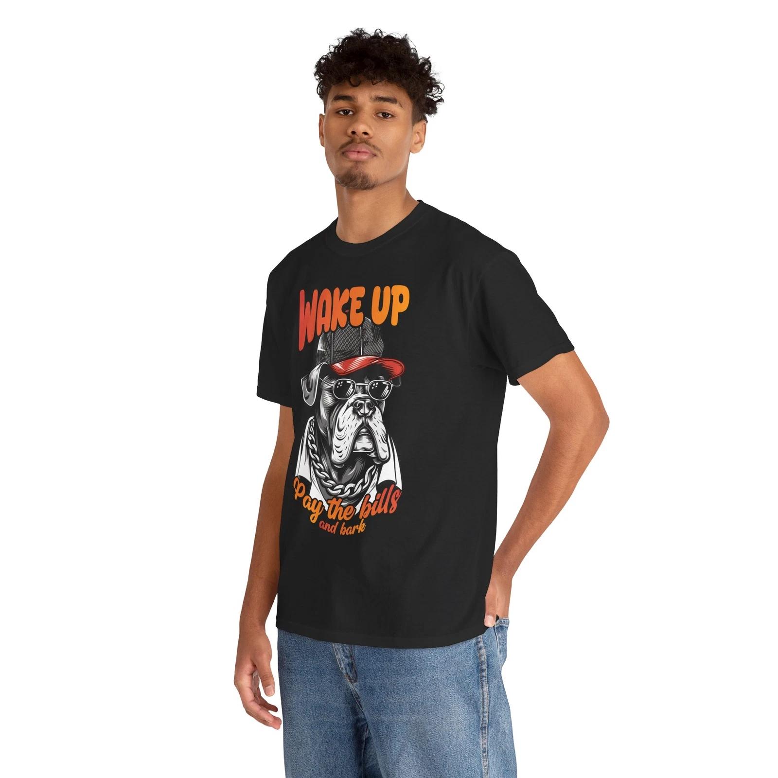 

Wake Up Pay The Bills And Bark T-Shirt – Funny Puppy Lover Paw Print Graphic Tee S