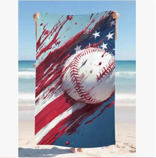1pc Baseball PoolBeach Towel Sport Art Style Beach Blanket, Quick-Dry Soft Lightweight Bath Towels