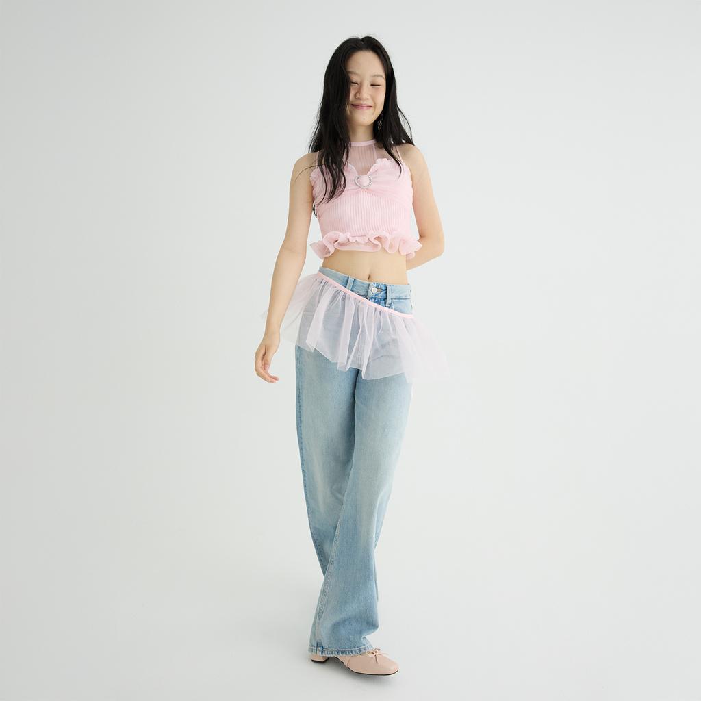 Leobyui Mesh Wrap Skirt Pink