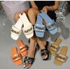 New Women's Slippers Square Toe Chain Slippers Sandals Sets Flat Shoes and Bag Set Matching Handbag for Women Luxury