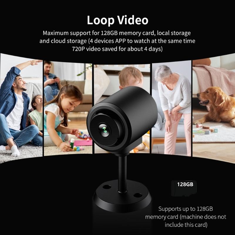 C1 Mini Camera Feature Night Viewing and Easy Installation Stand for Security Monitoring Home or Work Black