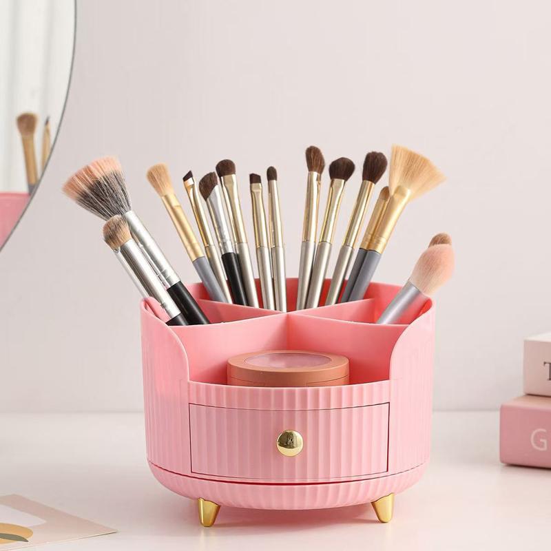 Makeup Organizer Rotating Brush Holder with Small Drawers Luxury Cosmetic Storage for Lipstick Sponge