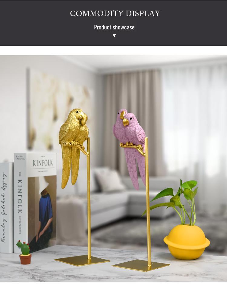 European Creative Parrot Resin TV Cabinet Ornament with Copper for Living Room Decor
