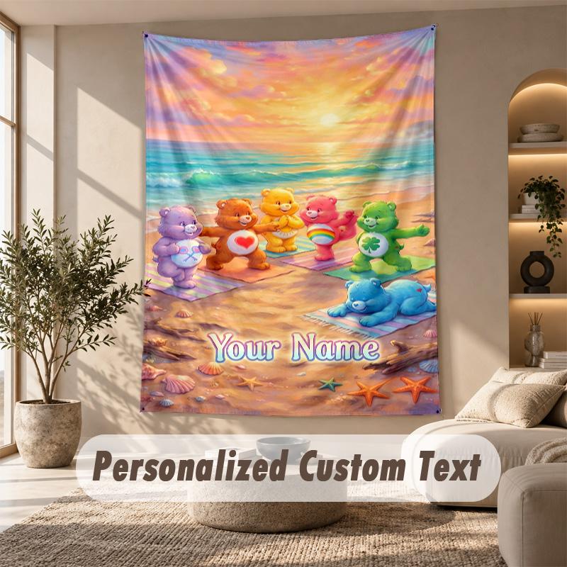 Care Bears Tapestry, Personalized Custom Text, Wall Hanging Tapestry For Living Room Home Wall Decor