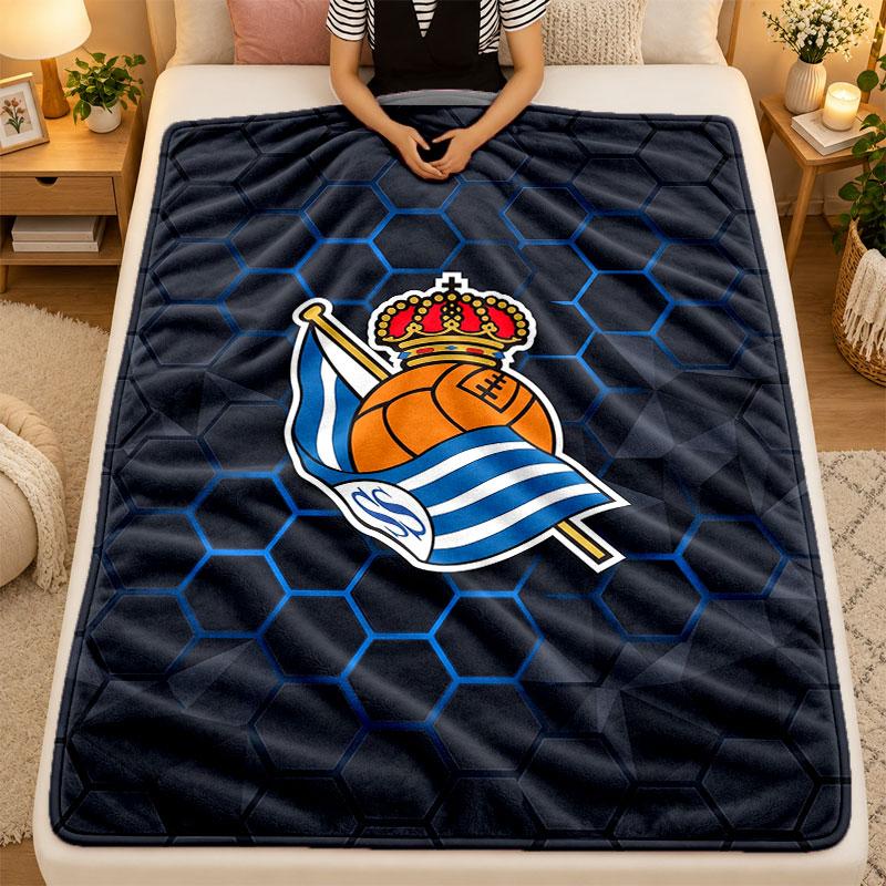 Flannel BlanketReal Sociedad FC Warm Soft Throw Blanket for Indoor Sofa Bed Living Room Use