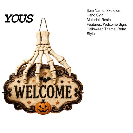 Handmade Hemp Rope Plaque Skeleton Hand Door Welcome Sign, Halloween Pumpkin Bat Pattern Decor, Vintage Lace Texture Sign Wall Hanging Plaque,
