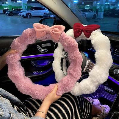 Housse de Volant d'Hiver en Peluche Douce avec Nœud Papillon