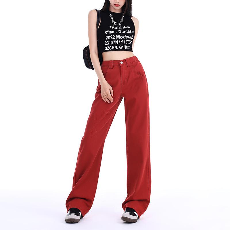 

2024 Women s American Retro Low-Waist Wide-Leg Jeans - Summer Spicy Girl Style, Loose Straight-Leg, Slimming Fit. XL червоний