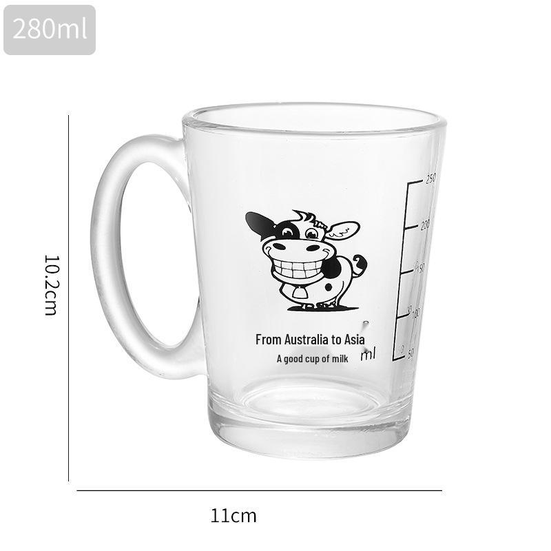 Graduated Handle Glass Cup - Trendy Children s Milk, Juice, or Breakfast Drinkware 290ml
