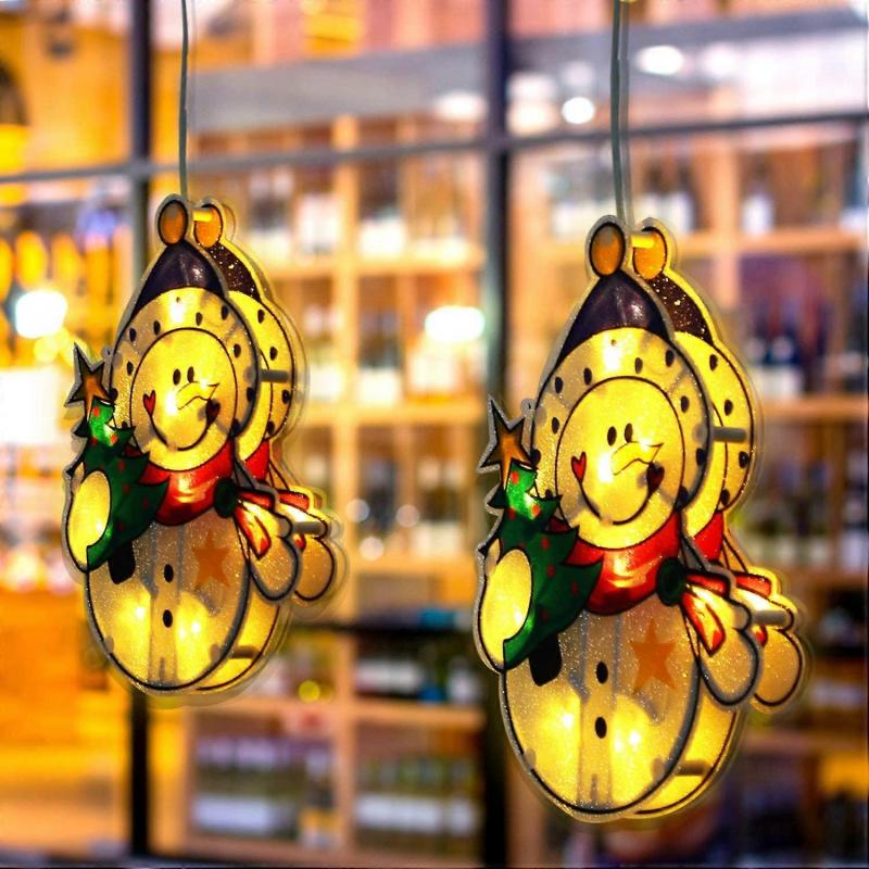 LED Christmas Window Clings Snowman Decorations LED Window Suction Cup Battery Box Christmas Window Clings- Winter Wonderland Xmas Party Supplies