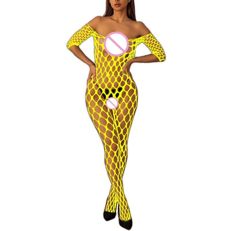 Large Fishnet Bodystocking Open Crotch Full Body Lingerie Sheer Mesh Erotic Bodysuit for Women Sexy One-Pieces Fetish Costume