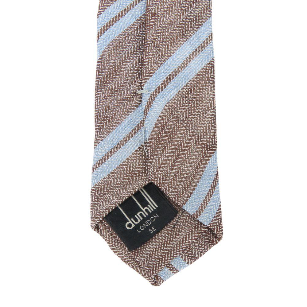 Used Dunhill Tie Herringbone Linen/silk Gurege Light Blue Regimental