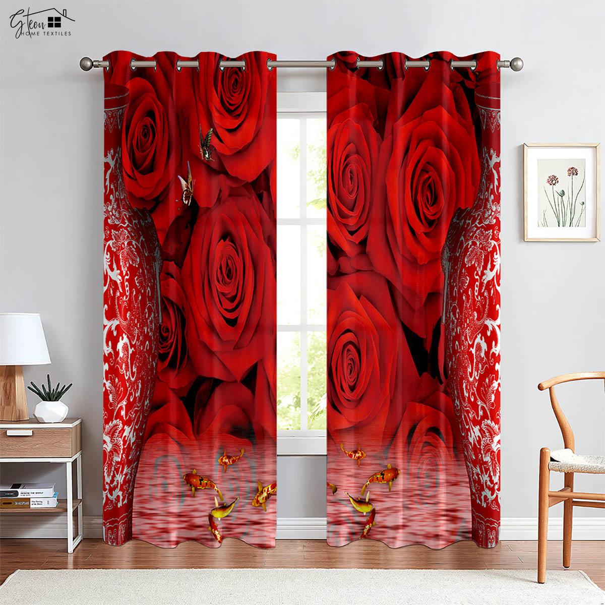 

Цветочные 3D-печатные шторы в китайском стиле, красивые розы, маргаритки, лилии, магнолии, для спальни, гостиной, на штанге, легко стирать, шторы W140xH250(CM)x2PCS&Rod pocket