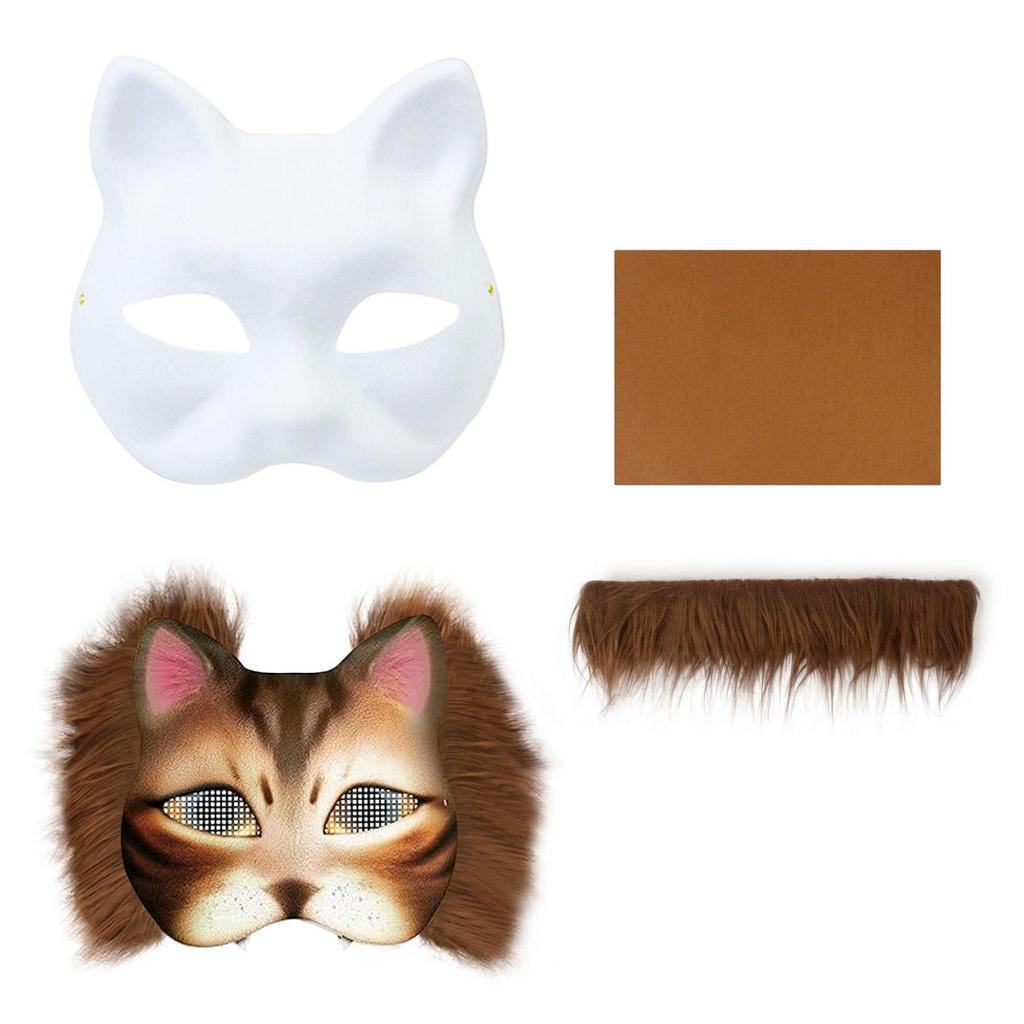 DIY Children's Half-Face Animal Masks - White Paper Pulp Cat and Fox Graffiti Halloween Craft
