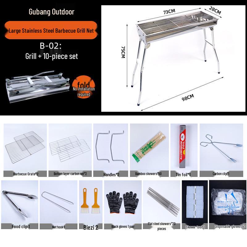 Large Portable Stainless Steel Charcoal BBQ Grill for Outdoor Picnics and Home Use